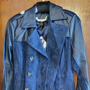 Iman Blue Leather Trench Coat